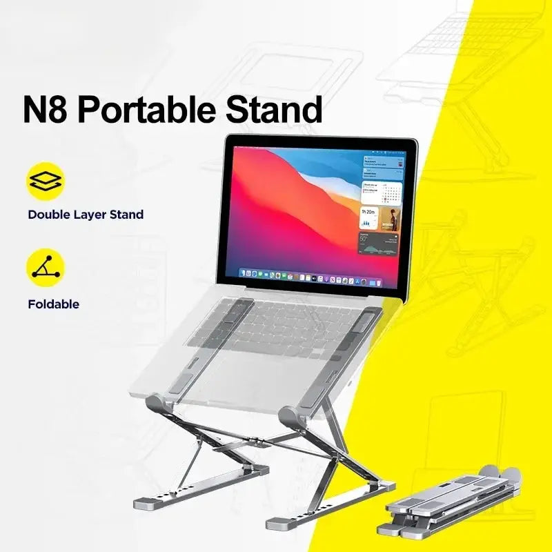 N8 Adjustable Portable Laptop Stand – Aluminum Foldable Cooling Pad Holder for MacBook, Tablet & Notebooks (11–17.3 Inch)