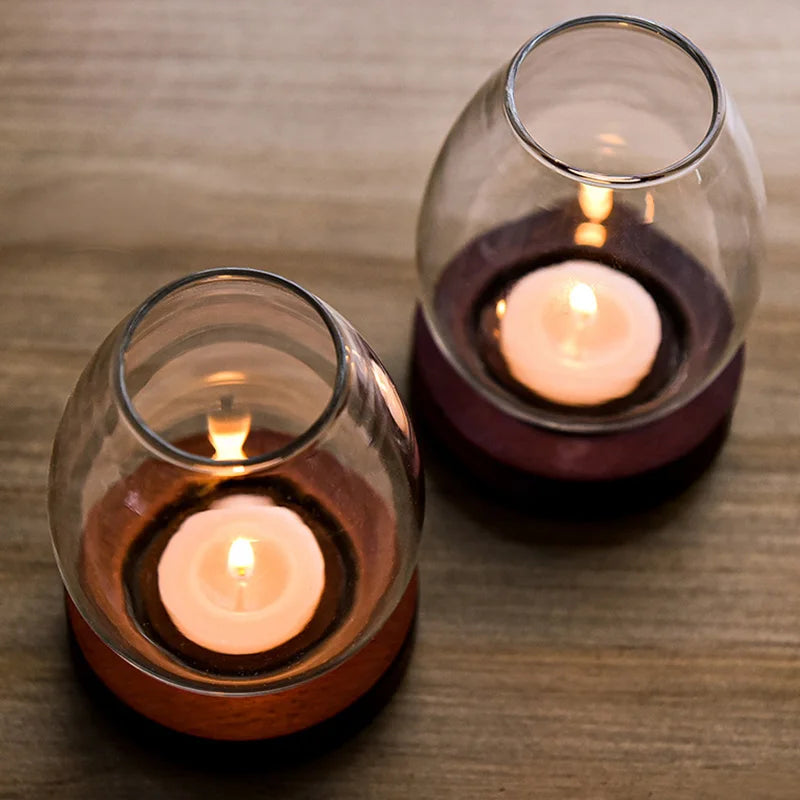 Transparent Round Glass Candlestick – Retro Windproof Candle Holder for Weddings & Decor