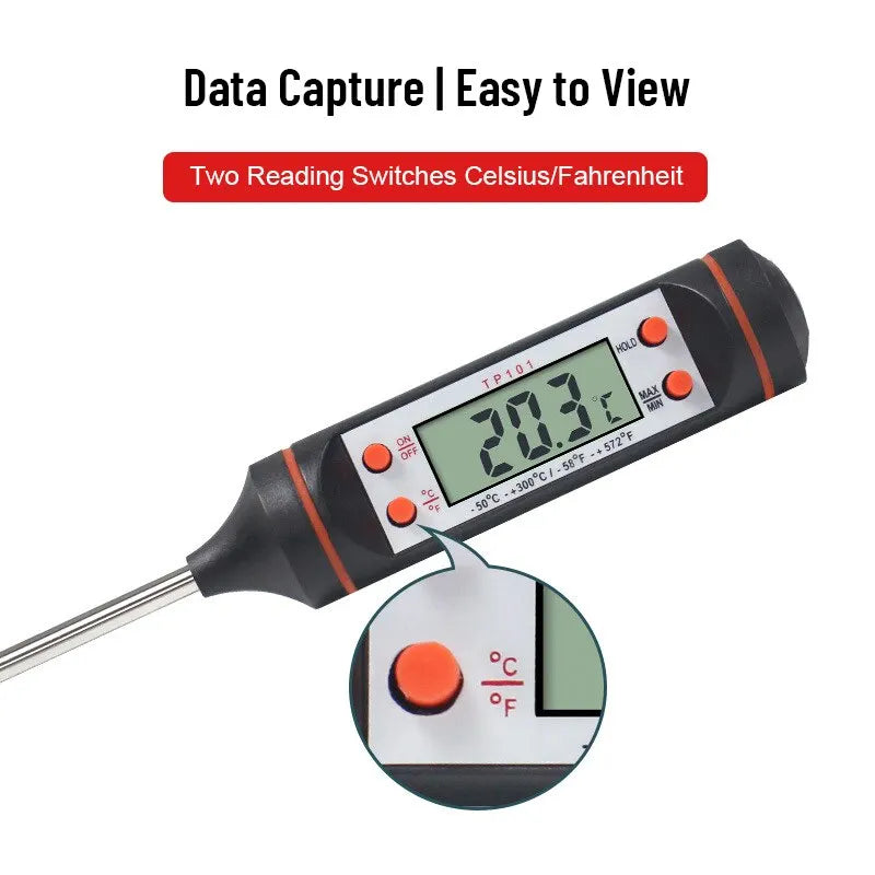 Digital Kitchen Thermometer with Electronic Probe – BBQ Temperature Measuring Pen for Food & Liquids