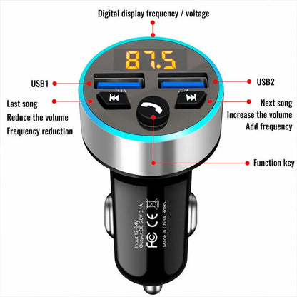 FM Transmitter Stereo Car MP3 Player Dual USB 3.1A Fast Charging Dual USB Charger Car Bluetooth 5.0 Handsfree Kit FM Modulator