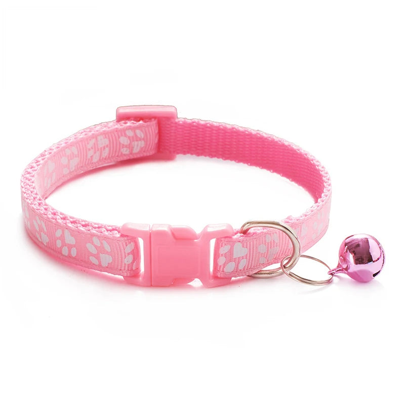 Adjustable Cat Collar with Bell – Dog Print Pet Necklace in Multiple Colors
