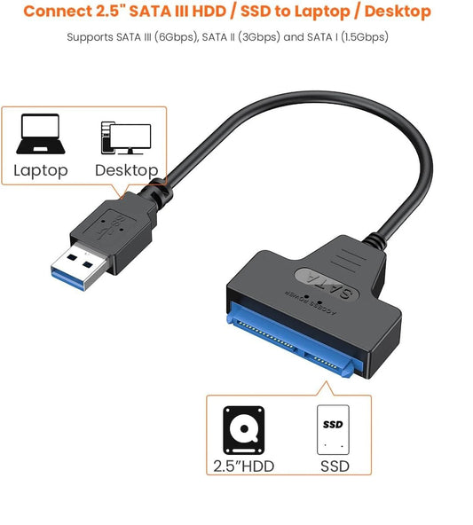 SATA to USB 3.0 Cable Adapter – USB 3.0 to SATA III for 2.5" HDD & SSD Hard Drive Data Transfer