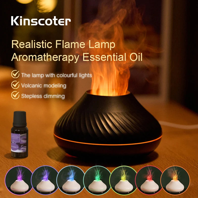 Kinscoter Volcanic Flame Aroma Diffuser – 130ml Essential Oil Diffuser & USB Humidifier with Night Light