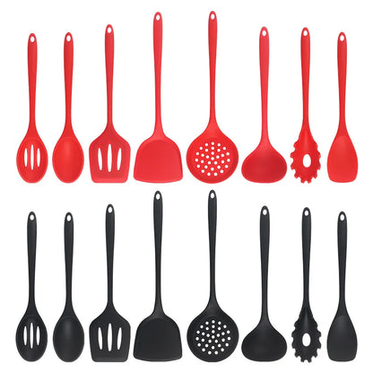 8ps Household black Silicone kitchenware 8-piece set of Chinese spaghetti spoon salad spaghetti spaghetti spaghetti，Rice spoon，