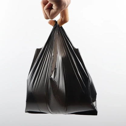 100 كيس بلاستيكي أسود على شكل سترة - أكياس قمامة وتسوق متينة بمقابض للمطبخ وغرفة المعيشة 