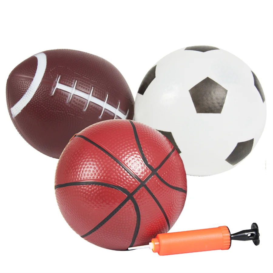 3-piece set: Basketball, Football, Rugby & Pump – Outdoor Beach & Indoor Ball Sports Game Water Toy