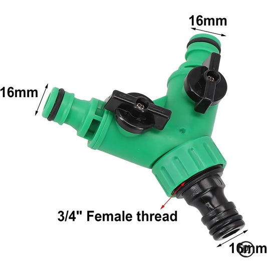 Garden Water Splitter Y Connector 2-Way Valvewith Switch for Faucet Irrigation Flower Planting Water Control Plastic Adapter