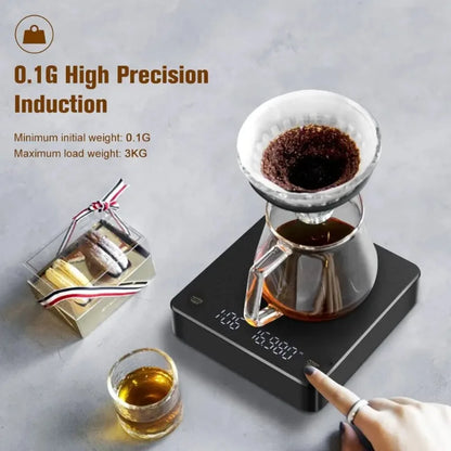 Digital Coffee Scale with Timer – High-Precision Espresso Scale (USB Rechargeable, LED Display, 3kg Max, 0.1g Accuracy)