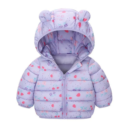 Children’s Lightweight Down Jacket with Hood – Boys Girls Autumn Dinosaur Print Coat