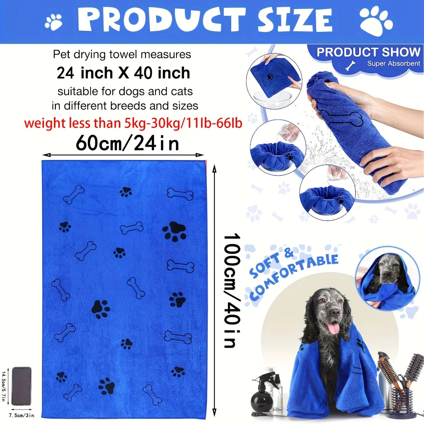 Quick-Drying Microfiber Dog Towel – Super Absorbent Bath & Grooming Towel for Pets
