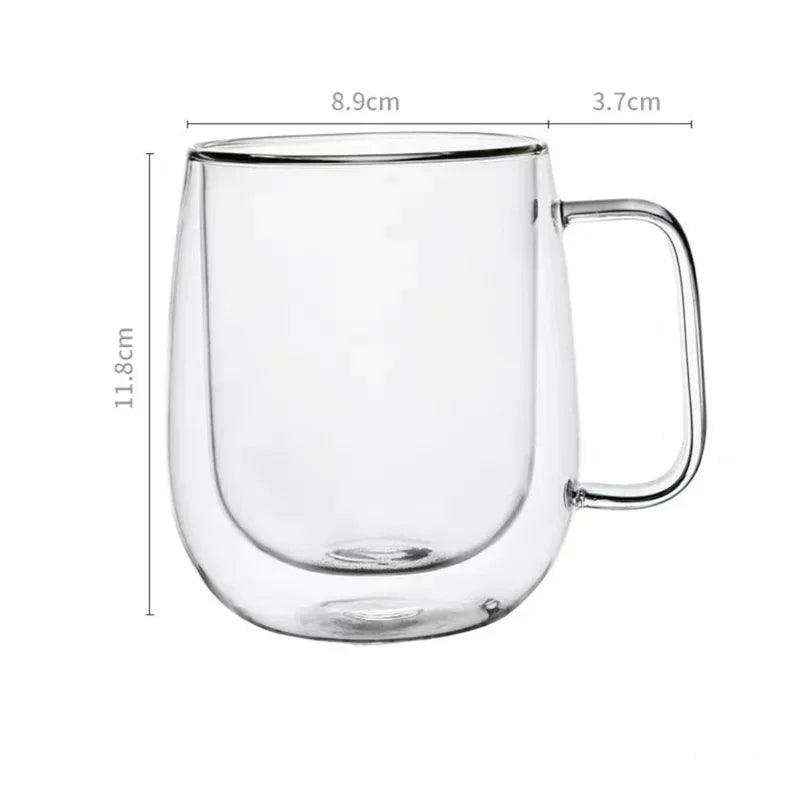 150-350ml Heat Resistant Double Wall Borosilicate Glass Coffee Mug with Handle – Insulated Clear Glass Cup for Milk, Water & Hot Drinks, Perfect Gift
