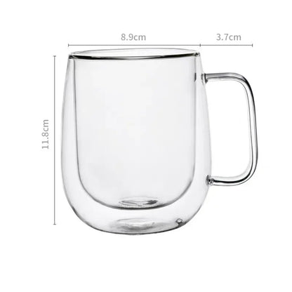 150-350ml Heat Resistant Double Wall Borosilicate Glass Coffee Mug with Handle – Insulated Clear Glass Cup for Milk, Water & Hot Drinks, Perfect Gift