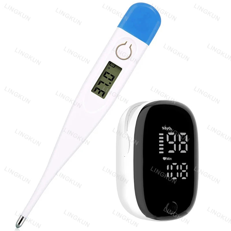 مقياس حرارة منزلي رقمي ومقياس تشبع الأكسجين في الدم - مقياس حرارة طبي للأذن للأطفال والبالغين، لمراقبة الحمى والنبض