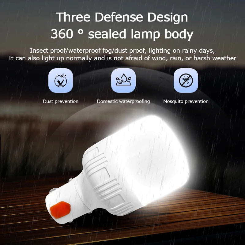 Outdoor USB Rechargeable LED Lamp Bulbs – High Brightness Emergency Light with Hook for Camping & Fishing