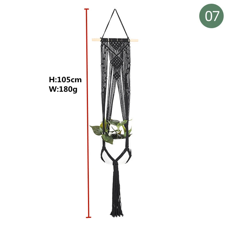 سلال معلقة للنباتات مصنوعة يدويًا من المكرمية، حامل لأصص الزهور، زينة معلقة للشرفة، حبل رفع معقود، لوازم منزلية وحدائق. 