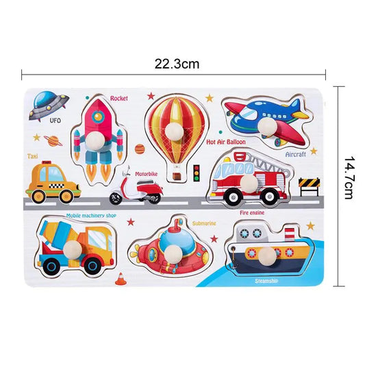 ﻿Montessori Wooden Hand Grab Boards Baby Educational Cartoon Vehicle Animals Fruits 3D Puzzles Kids Early Education Toys TMZ﻿