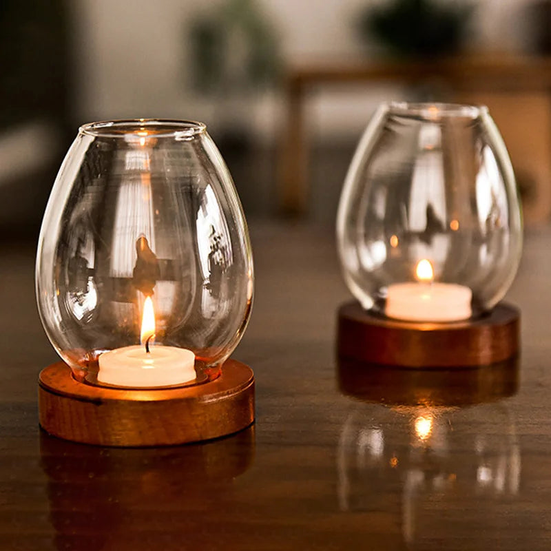 Transparent Round Glass Candlestick – Retro Windproof Candle Holder for Weddings & Decor