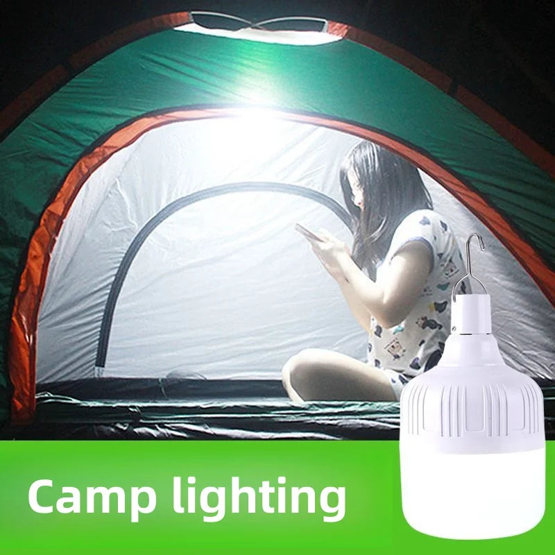Outdoor USB Rechargeable LED Lamp Bulbs – High Brightness Emergency Light with Hook for Camping & Fishing