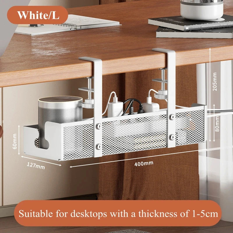 Under Table Storage Rack – Metal Cable Management Tray & Wire Organizer for Home & Office Desk