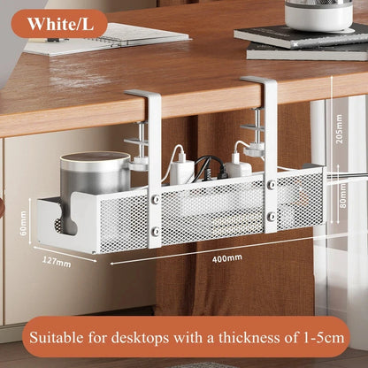 Under Table Storage Rack – Metal Cable Management Tray & Wire Organizer for Home & Office Desk