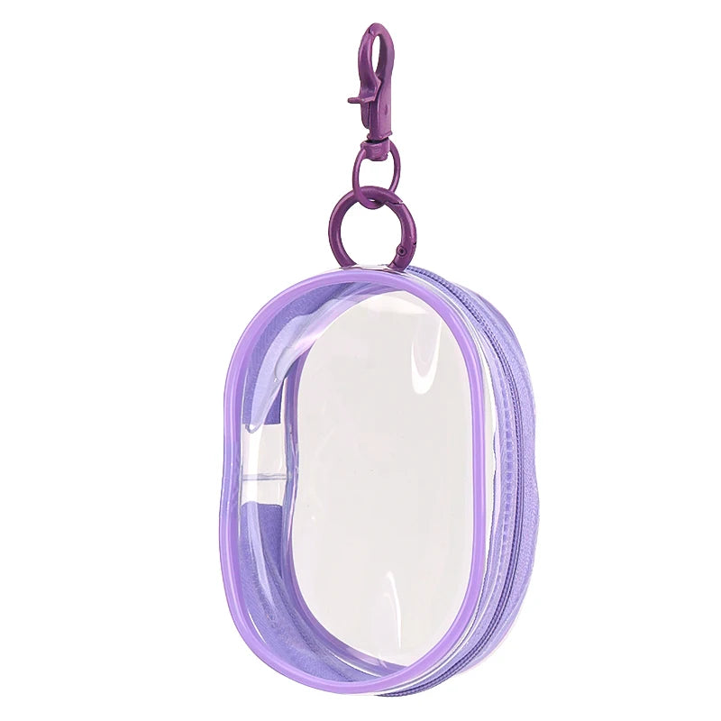Portable Mini Clear Zipper Storage Bag With Keychain Makeup Brush Travel Cosmetics Organizer Case Cute Pvc Dustproof Bags Tool
