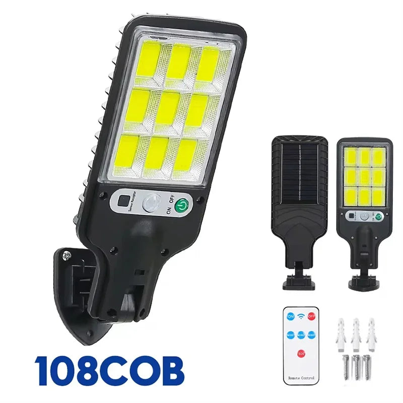 مصباح شمسي بقوة 15000 لومن مزود بمستشعر حركة - مصباح شمسي خارجي مقاوم للماء بمعيار IP65 للحدائق والشوارع والجدران 
