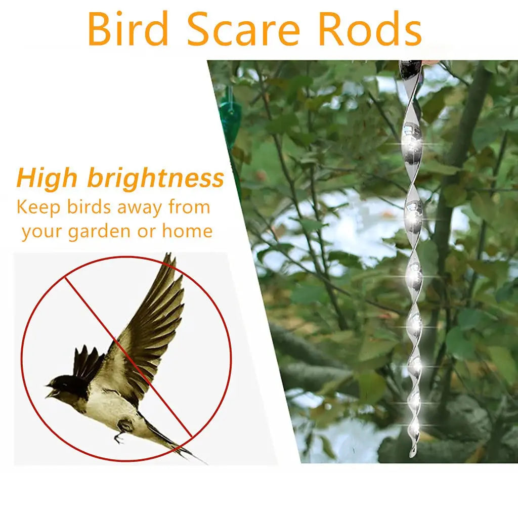 12Pcs Birds Repellent Reflective Rods Silver Spinner Bird Deterrent Device Hanging Ornament for Outdoor Garden Decor Supplies 12