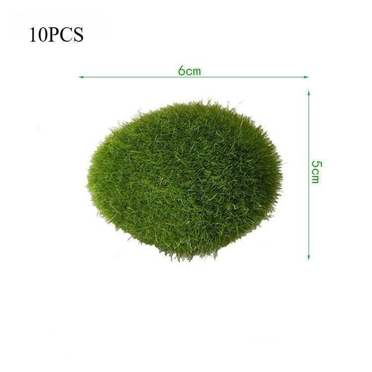 10 قطع من أحجار الطحالب الاصطناعية - كرات طحالب خضراء مزخرفة للمنزل والحديقة وتنسيقات الزهور 