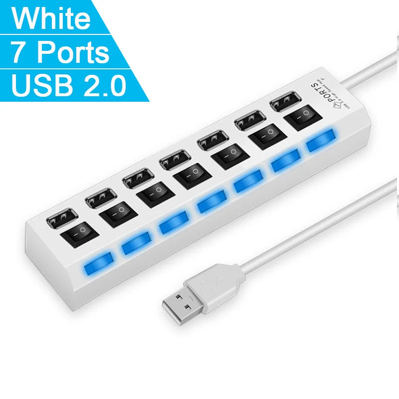 Switch Extension Hub 7-port USB2.0 Hub Computer USB Extension Hub One Drag Seven USB2.0 Splitter PC Laptop DesktopSwitch Extensi
