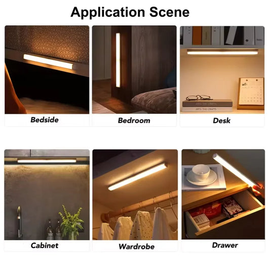 USB Rechargeable Cabinet Light – Motion Sensor LED Bar Light for Kitchen, Closet, Wardrobe, Bedside & Aisle Lighting