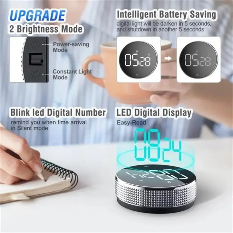 Magnetic LED Digital Kitchen Timer – Silent Countdown Clock with Rotary Control for Cooking, Study & Self-Discipline