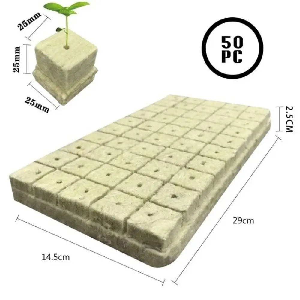 50pcs 25x25x25mm Stonewool Hydroponic Grow Media Cubes – Soilless Rockwool Seedling Blocks for Plant Propagation
