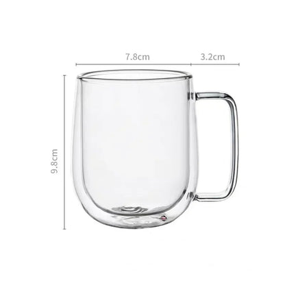 150-350ml Heat Resistant Double Wall Borosilicate Glass Coffee Mug with Handle – Insulated Clear Glass Cup for Milk, Water & Hot Drinks, Perfect Gift