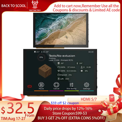 BIGTREETECH HDMI7 V1.2 HDMI5 HDMI Touch Screen 5/7 inch IPS Screen Display 3D Printer Parts For Raspberry Pi 4 Manta M8P Board