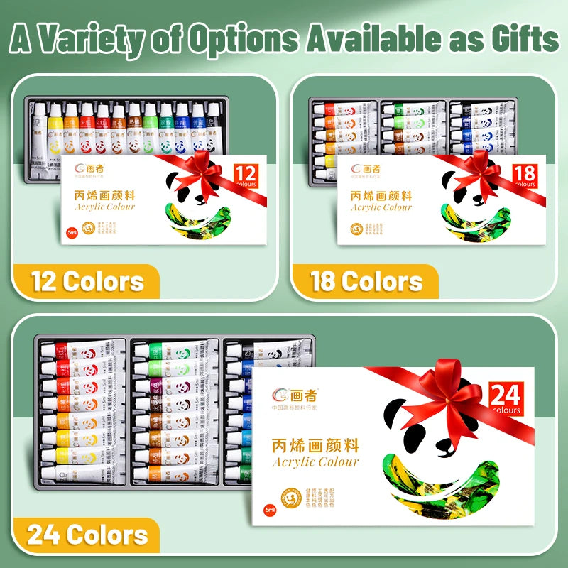 مجموعة ألوان أكريليك 12/18/24 لونًا - ألوان فنية محمولة مقاومة للماء لأعمال يدوية يدوية