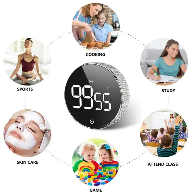 Magnetic LED Digital Kitchen Timer – Silent Countdown Clock with Rotary Control for Cooking, Study & Self-Discipline