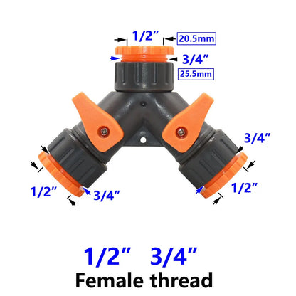 2-Way Tap Hose Splitter – 1/2" & 3/4" Garden Y Splitter with Adjustable Valve Control