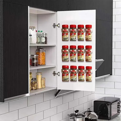 2pcs Grey Plastic Kitchen Jar Rack – Wall-Mounted Adhesive Seasoning & Spice Bottle Holder
