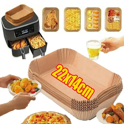 Extra Large Rectangular Paper Air Fryer Liners - Non-Stick, Easy Clean, Space Saving, Oven Safe, Disposable Paper Baskets And Bo