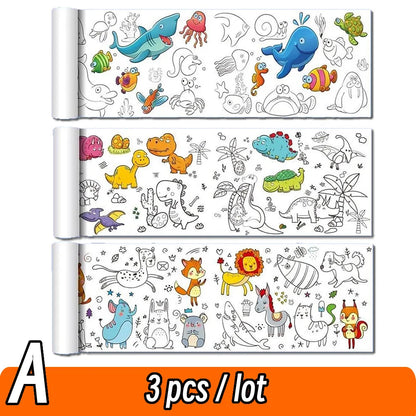 90cm Animal Canvas Children's Drawing Roll DIY Coloring Paper Roll Color Filling Graffiti Paper-cut Painting Educational School