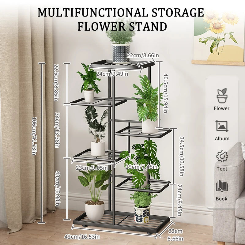 Iron Plant Stand – 4/5/6-Layer Multi-Tier Flower Shelf Rack Organizer