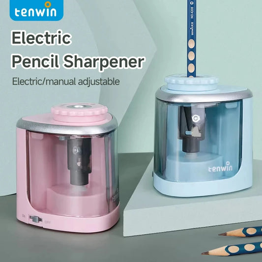 Tenwin Electric & Manual 2-in-1 Pencil Sharpener – Portable Safe Auto Blade Sharpener for Students & Artists