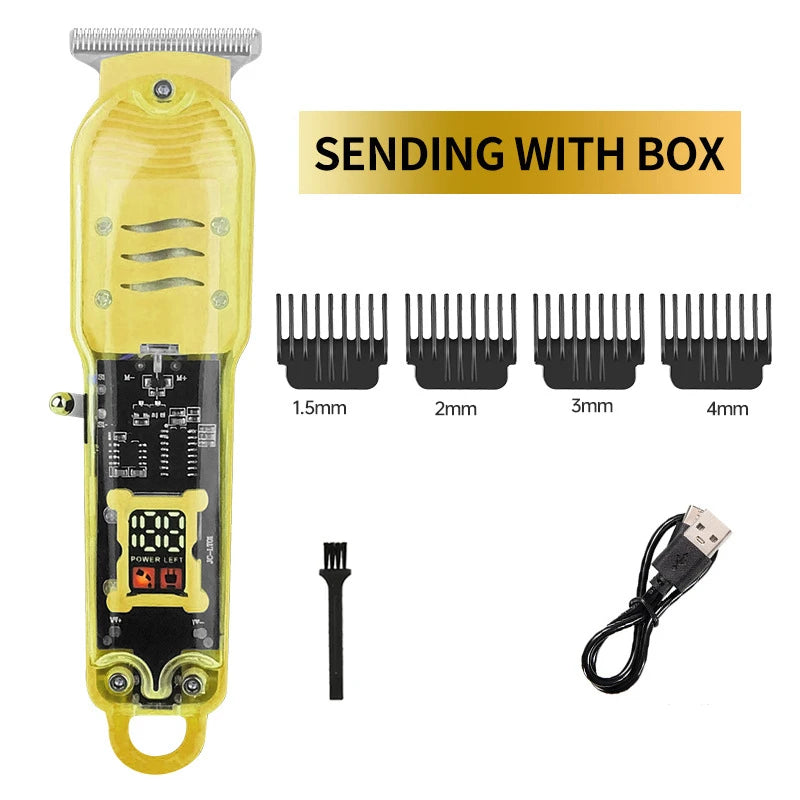 ماكينة حلاقة شعر شفافة مع شاشة عرض الطاقة - ماكينة حلاقة قابلة لإعادة الشحن للرجال 2023 بشاشة رقمية