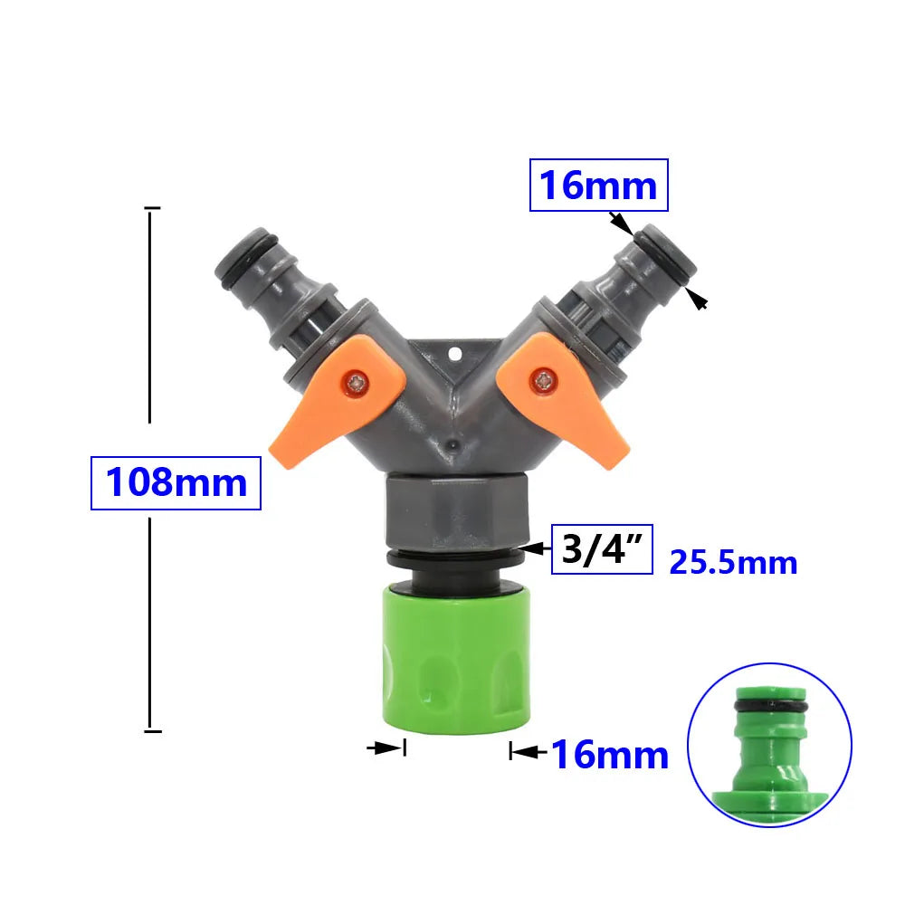 2-Way Tap Hose Splitter – 1/2" & 3/4" Garden Y Splitter with Adjustable Valve Control