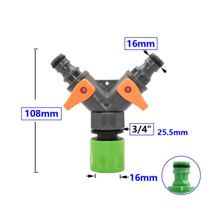 2-Way Tap Hose Splitter – 1/2" & 3/4" Garden Y Splitter with Adjustable Valve Control