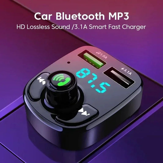 VIKEFON LED MP3 Car Bluetooth FM Hands-Free Bluetooth-compaitable 5.0 Transmitter 3.1A QC3.0 PD Type C Dual USB Car Charger