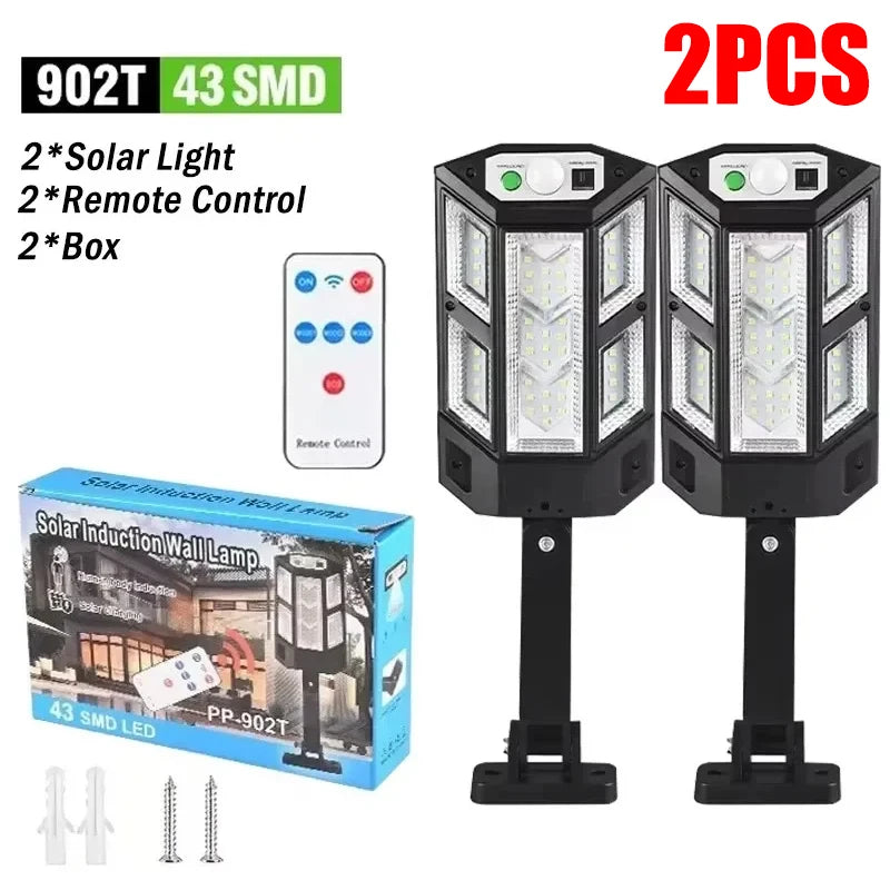 مصباح شمسي بقوة 15000 لومن مزود بمستشعر حركة - مصباح شمسي خارجي مقاوم للماء بمعيار IP65 للحدائق والشوارع والجدران 