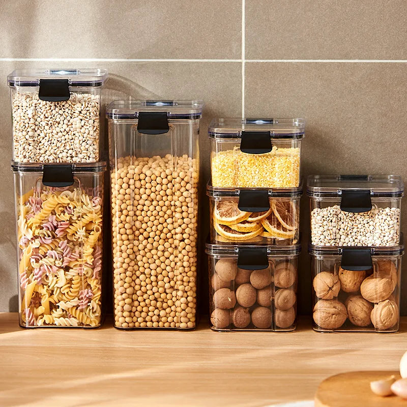 Sealed Jars Kitchen Grain Storage Organizer – Large Capacity Moisture-Proof Plastic Seasoning & Food Storage Box Set