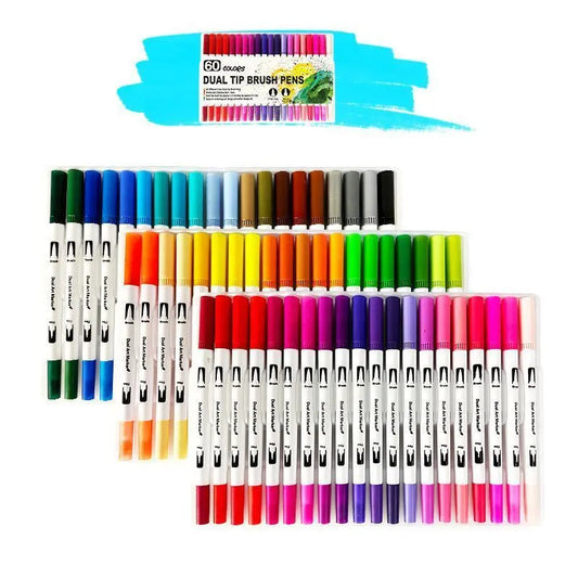 12–120 Colors Felt Tip Marker Set – Dual Brush Watercolor Pens for Drawing & Calligraphy