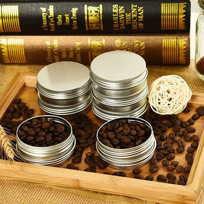 10-Pack Silver Aluminum Screw-Top Tins – Round Containers for Candles, Spices, Gifts